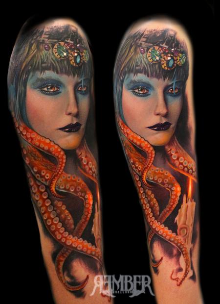 Woman with octopus tattoo